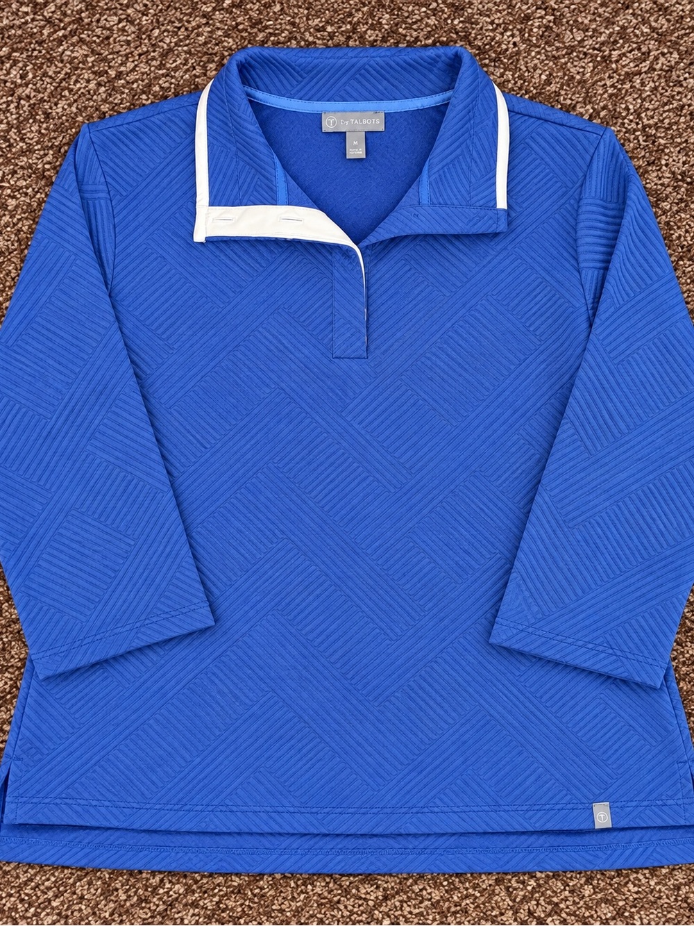 Talbot Royal Blue Textured Quarter-Snap Polo with White Trim